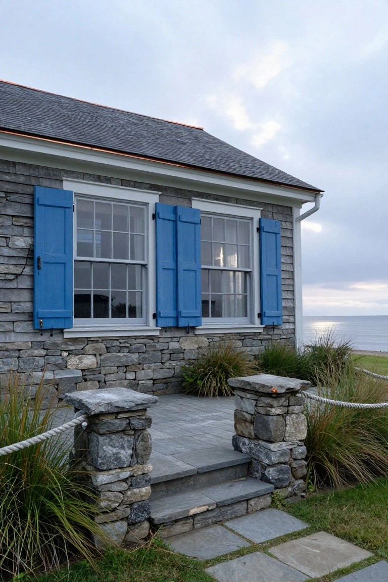 Fieldstone Pillars Frame the Entry