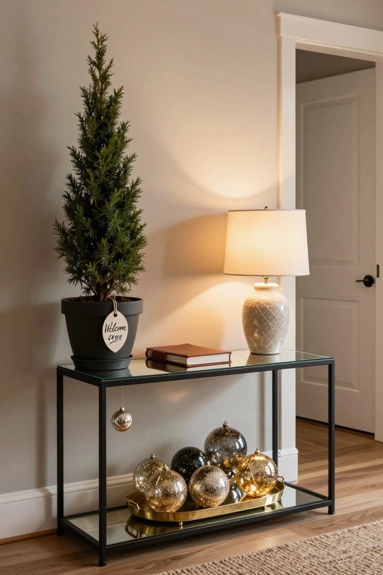 Glitter Ornaments on an Entry Console
