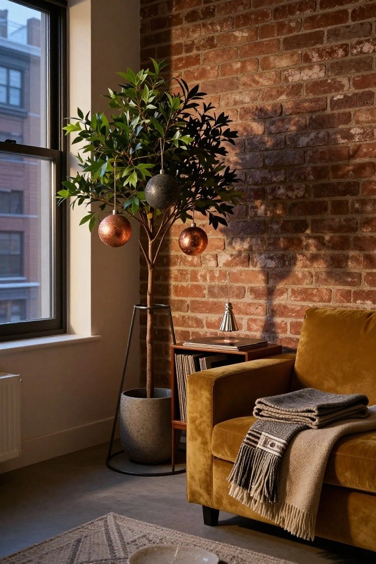 Houseplant Christmas Tree with Glitter Ornaments