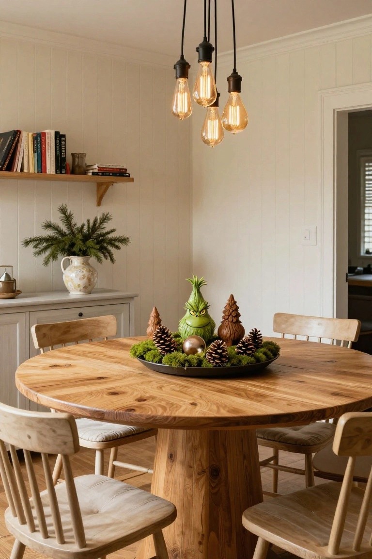 Grinch Centerpiece on a Wooden Dining Table