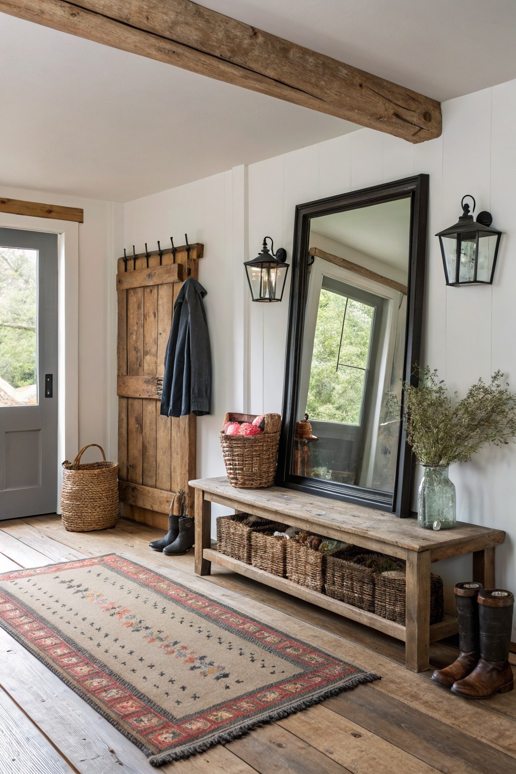 Entryway Bench with Basket Storage