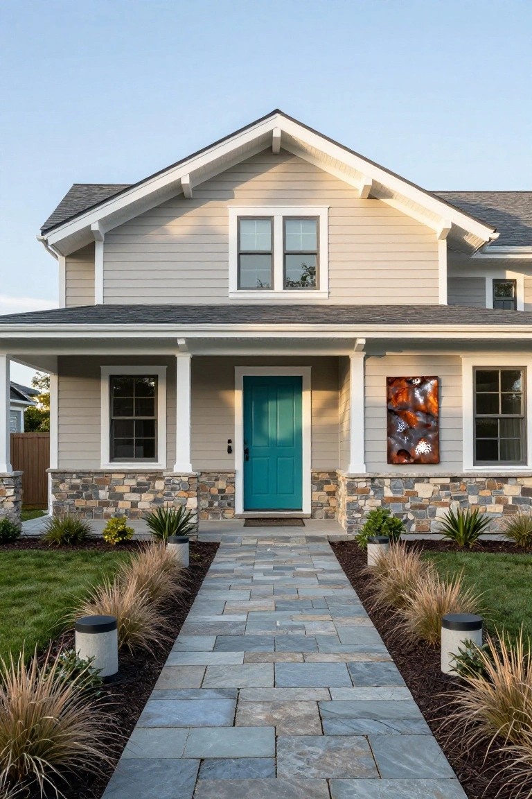 Teal Door on Neutral Siding