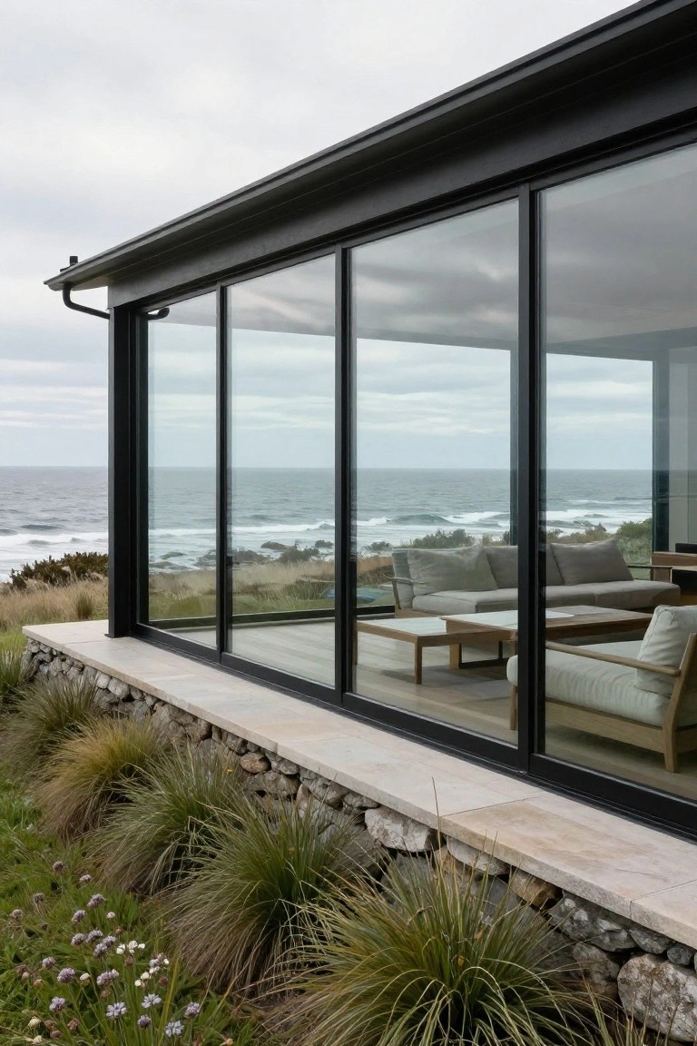 Floor-to-Ceiling Glass Walls Overlooking the Ocean