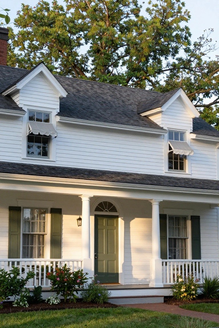 Green Door on White Colonial