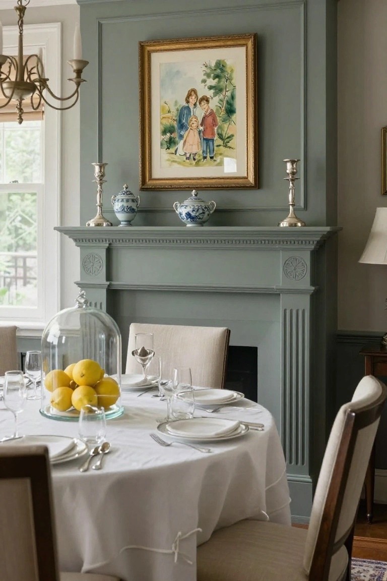 Blue and White Jars on a Painted Mantel