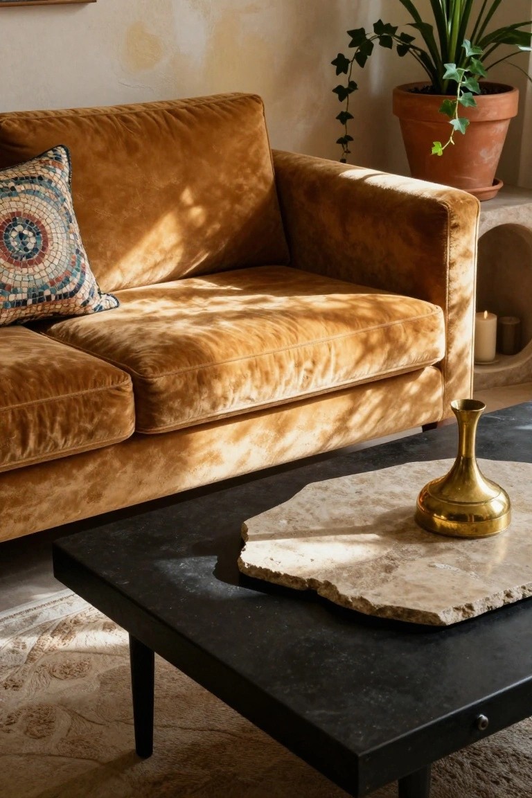Terracotta Velvet Sofa