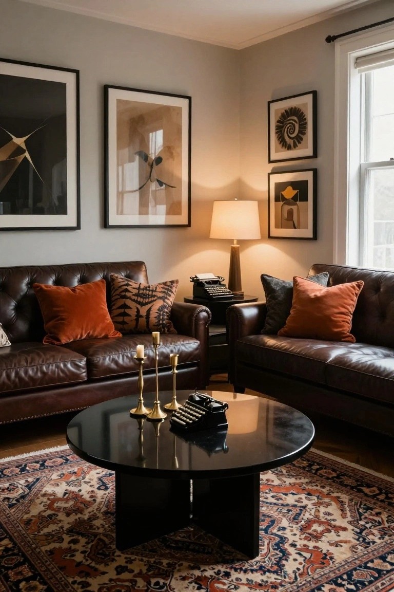 Leather Sofas with Black Coffee Table