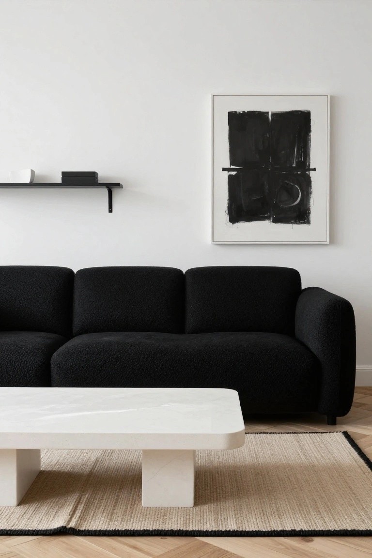 Black Sofa and White Coffee Table