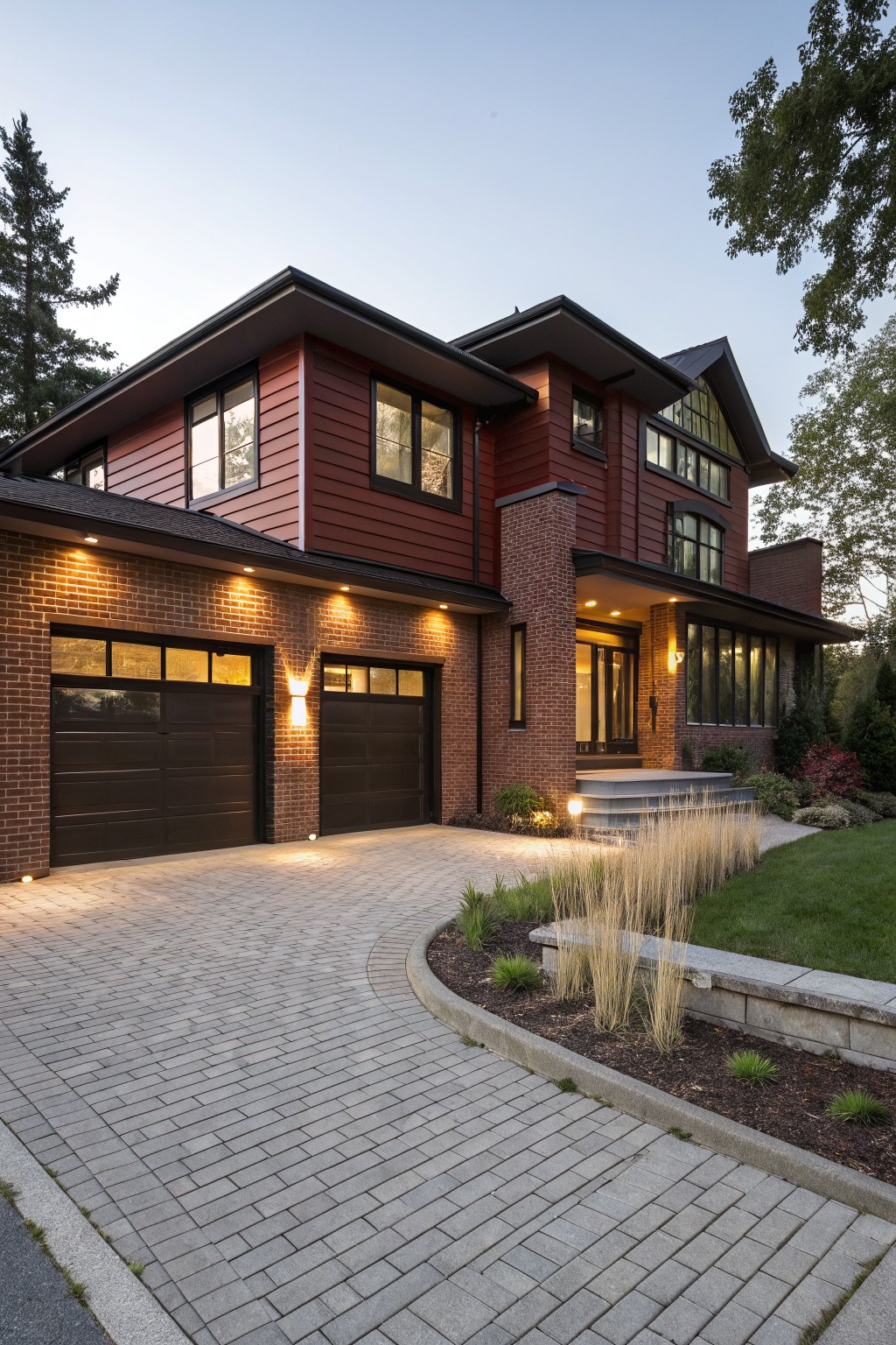 Red Brick Garage with Cedar Siding