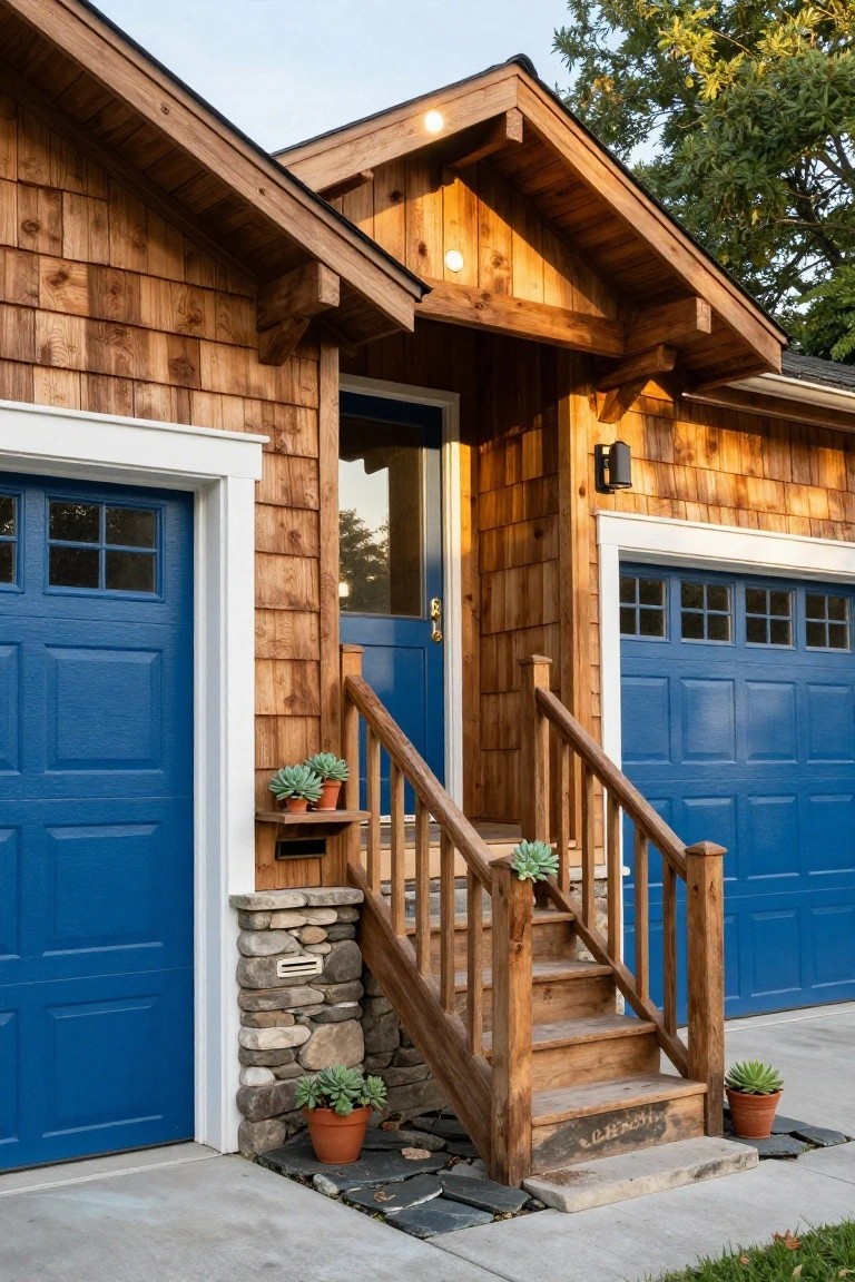 Shingle Cottage Garage with Blue Doors