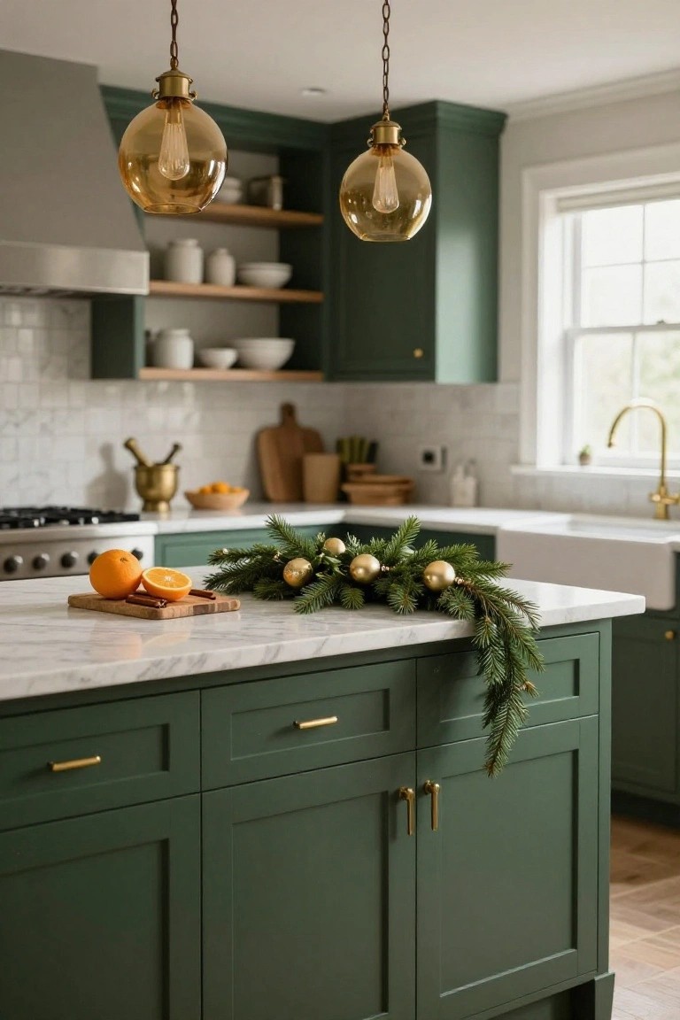 Evergreen Garland on the Kitchen Island