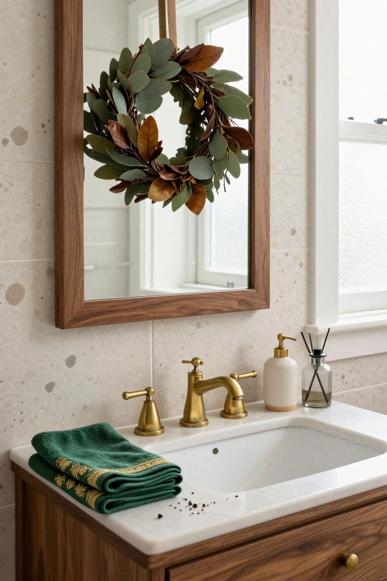 Wreath Above the Bathroom Mirror