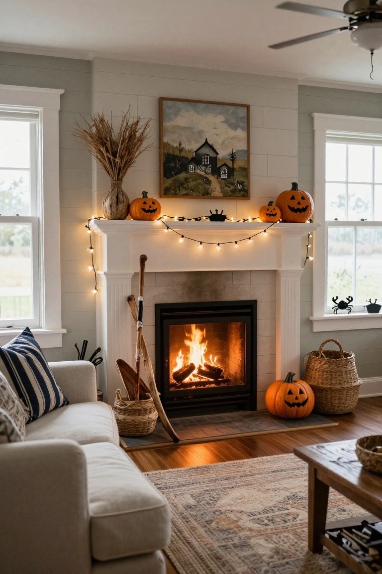 Halloween Pumpkins on the Mantel