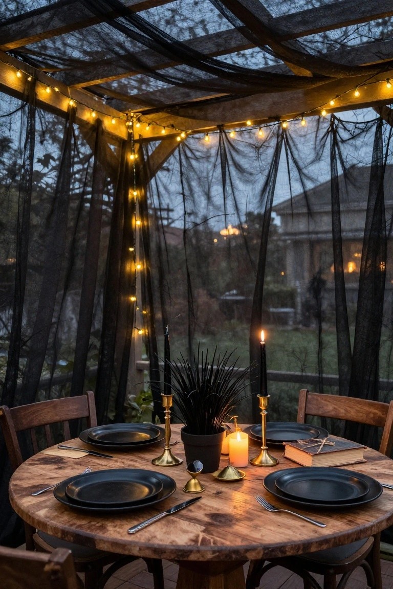 Pergola Lighting for Halloween Dinners