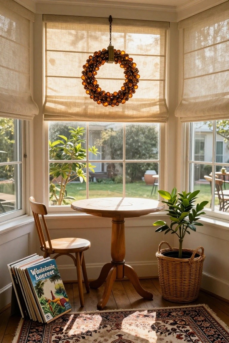 Bronze Wreath in Bay Window Nook