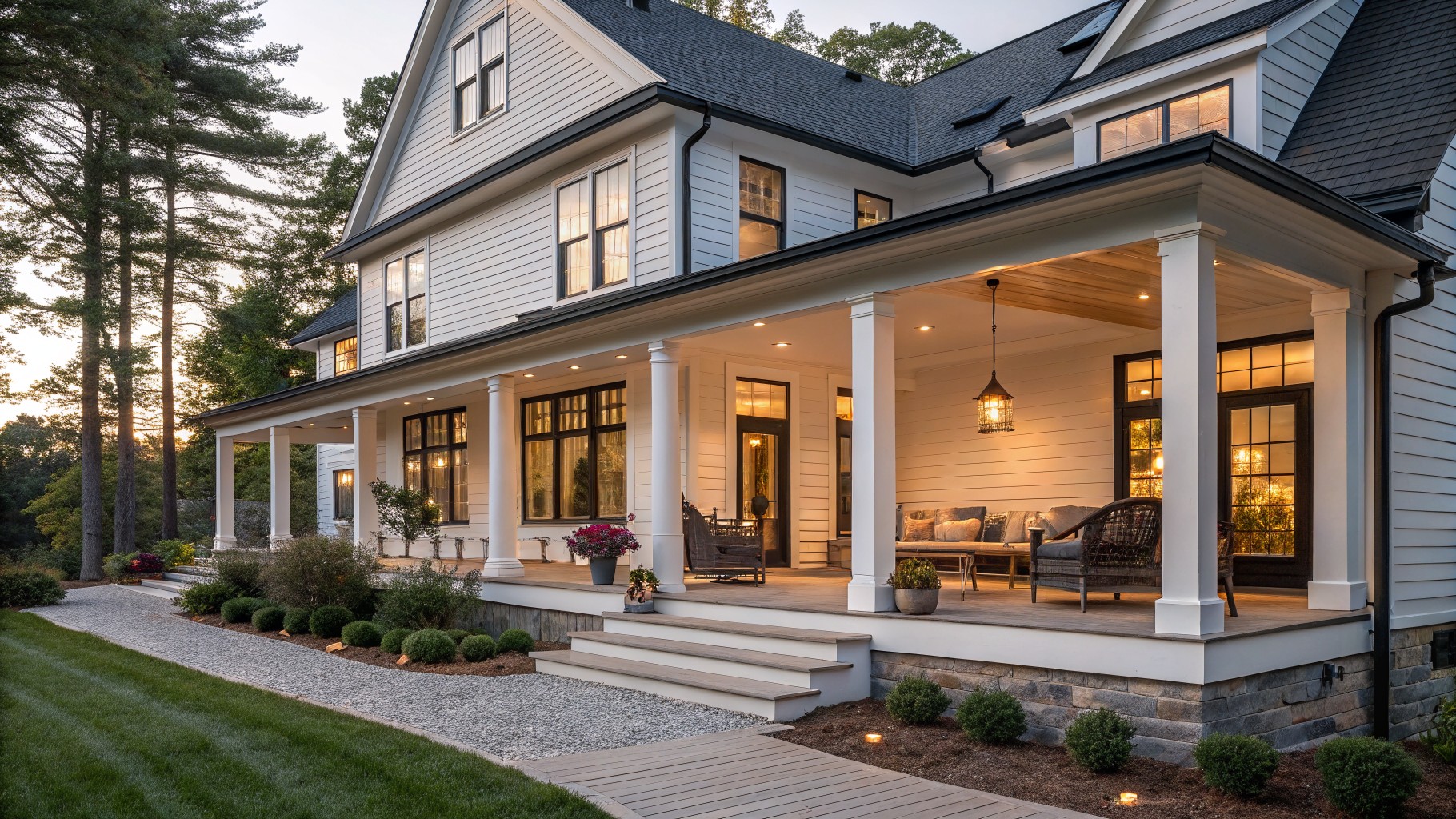 22 Modern Farmhouse Wrap Porch Exteriors That Feel Spacious