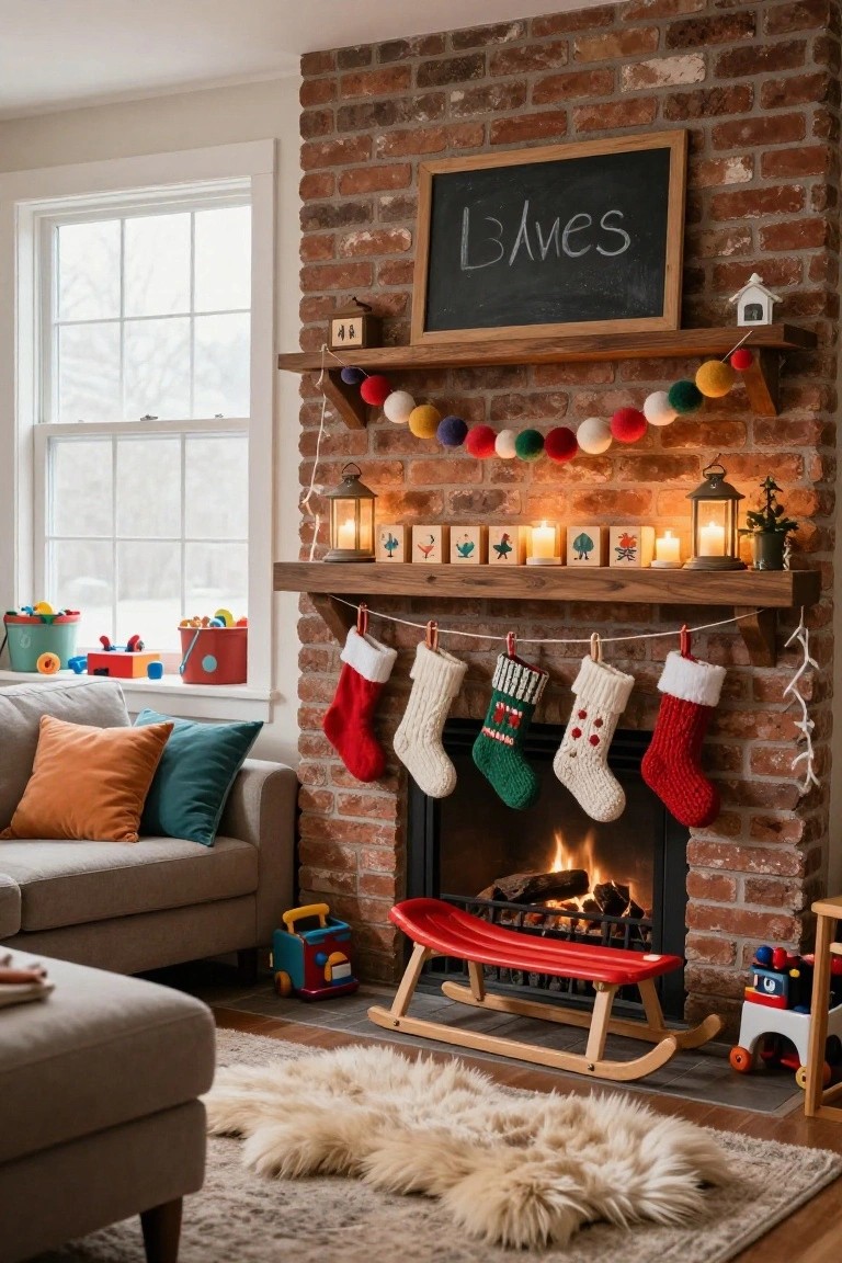 Multi-Tiered Mantel with Hanging Stockings