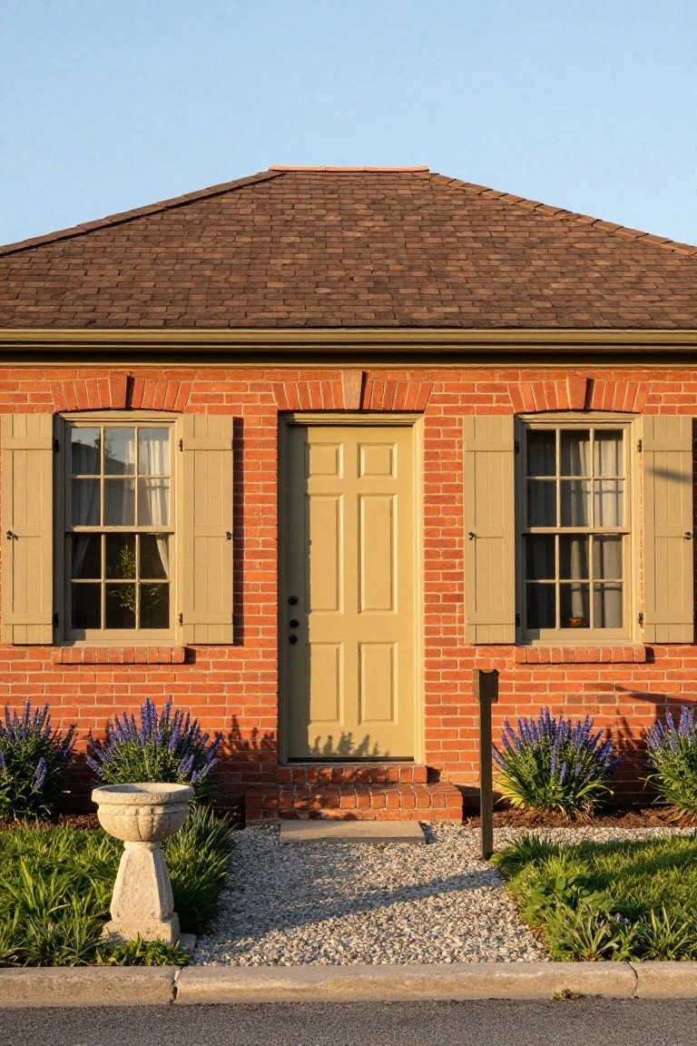 Yellow Door on Brick Colonial