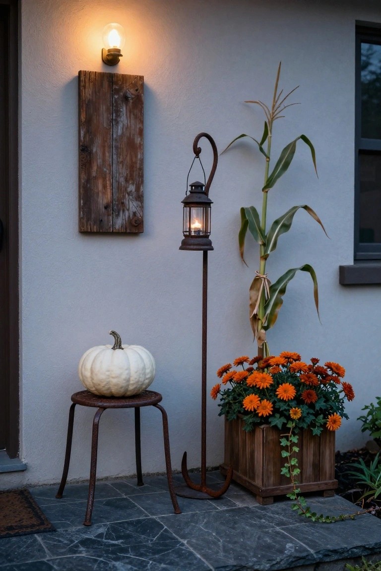 Rustic Stool Pumpkin Display