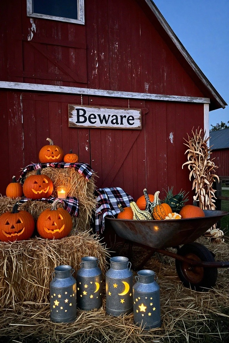 Weathered red barn with a wooden