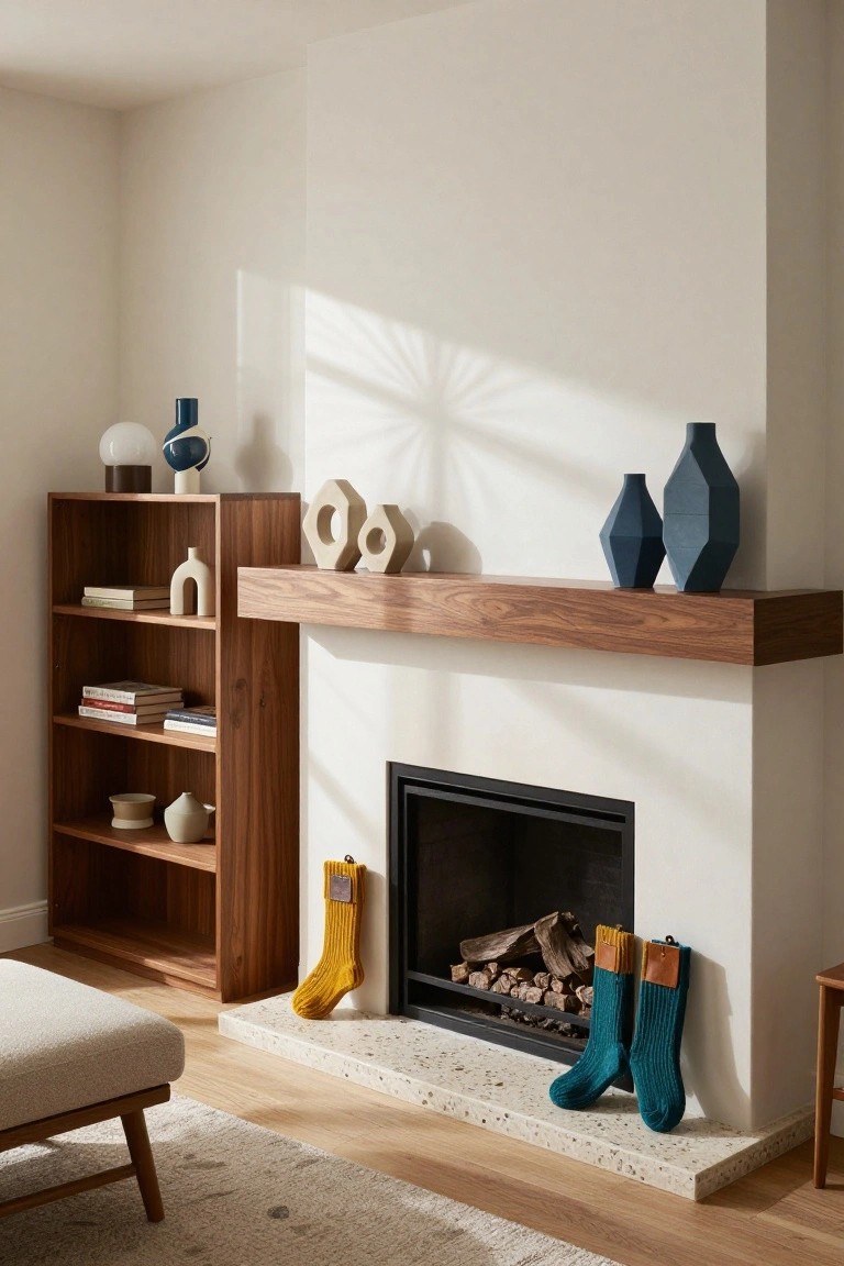 Stockings on a Plain Wood Mantel