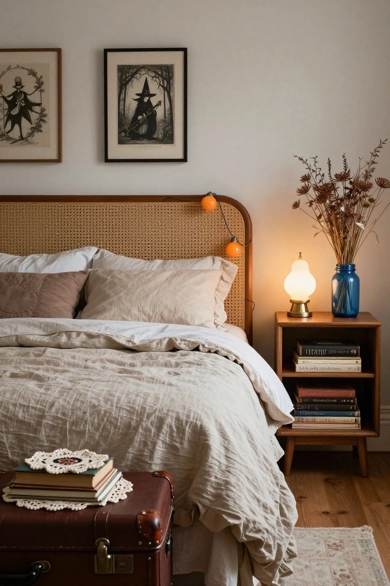 Vintage Witch Prints Above the Bed