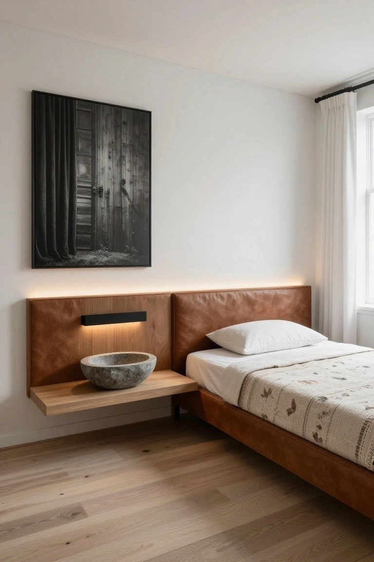 Wood and Leather Headboard