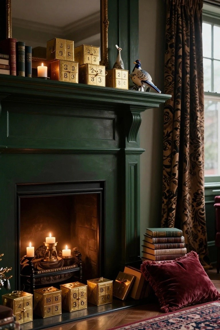 Gold Cubes Line the Mantel