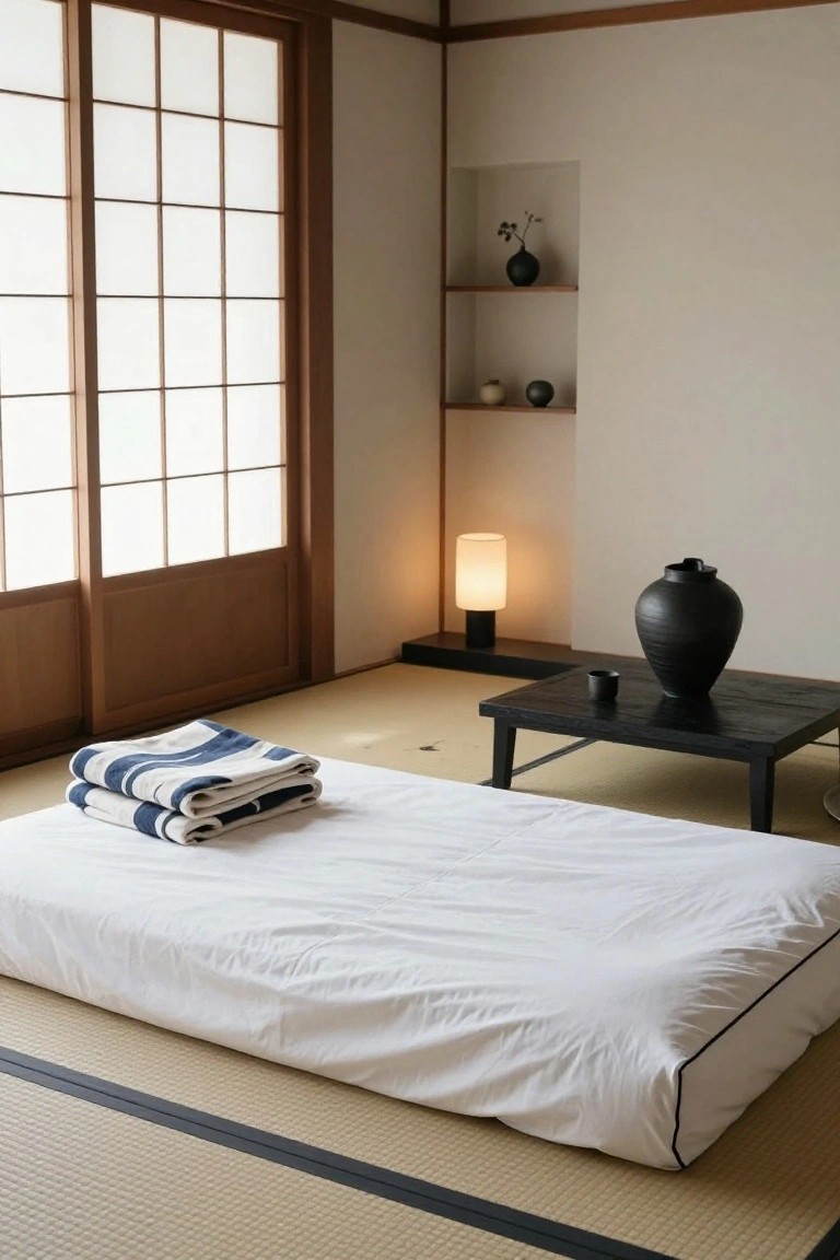 Black Pottery Accents in Light Bedrooms
