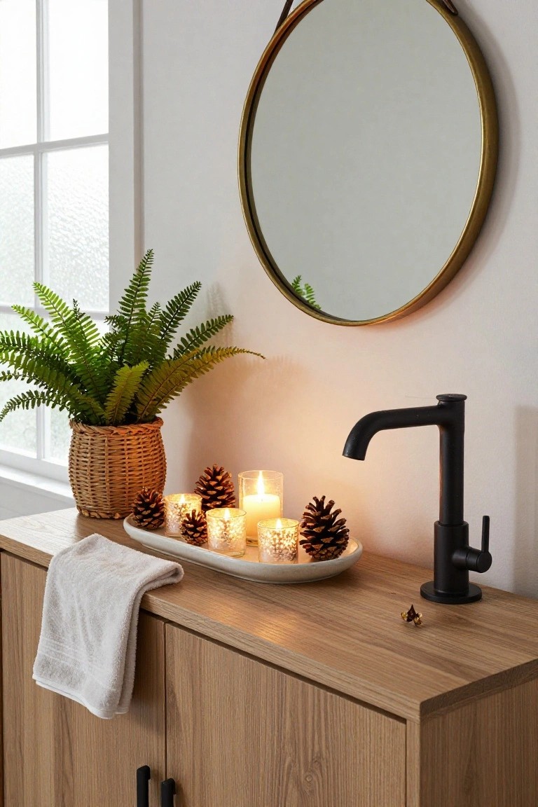 Warm Holiday Candles on the Bathroom Vanity