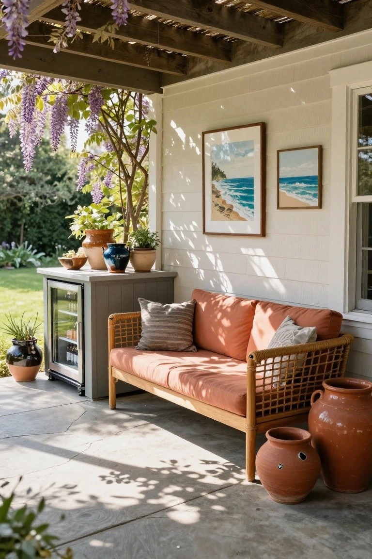 Relaxed Rattan Loveseat on the Covered Porch