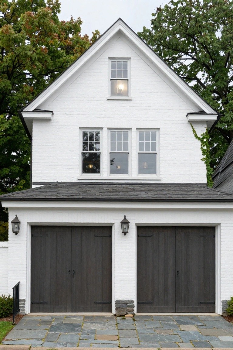 Dark Garage Doors on White Houses