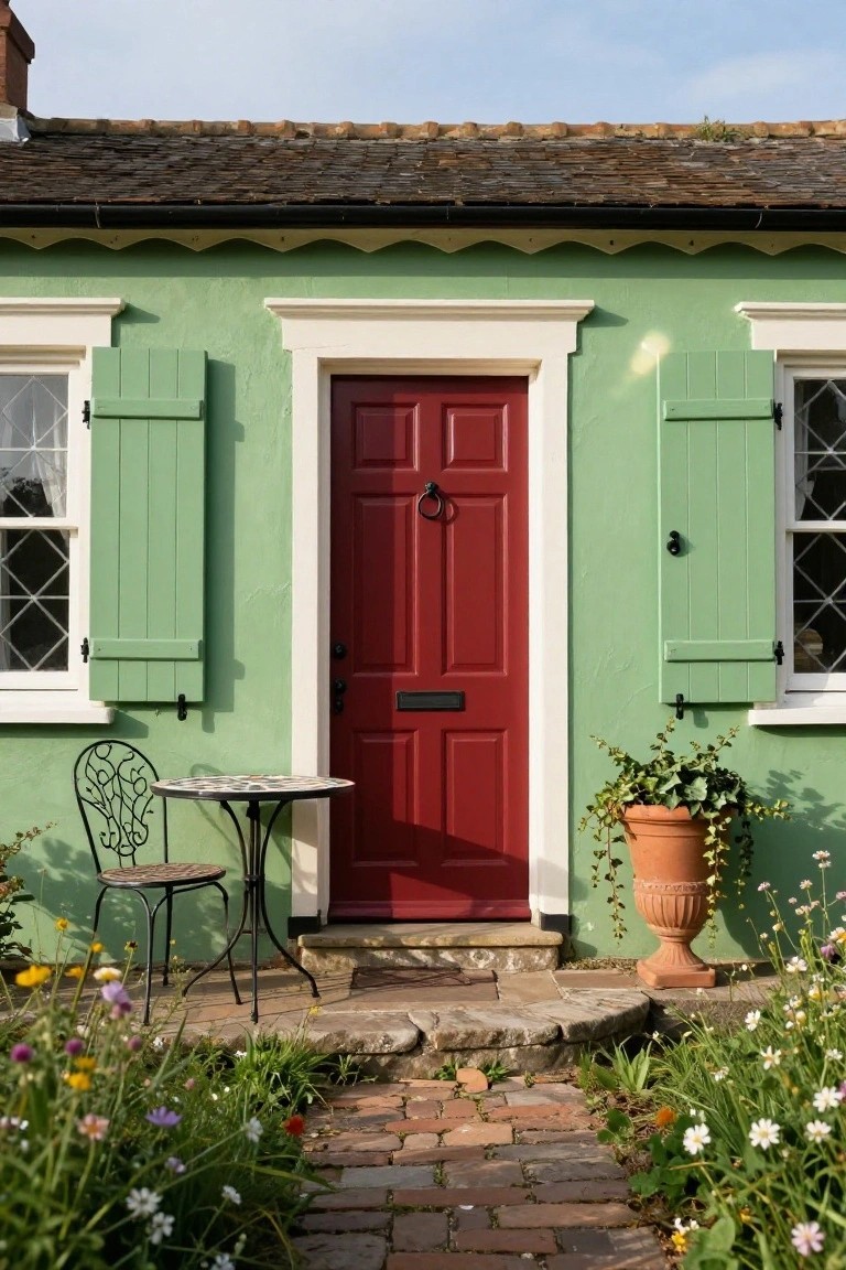 Red Door on Mint Green Cottage