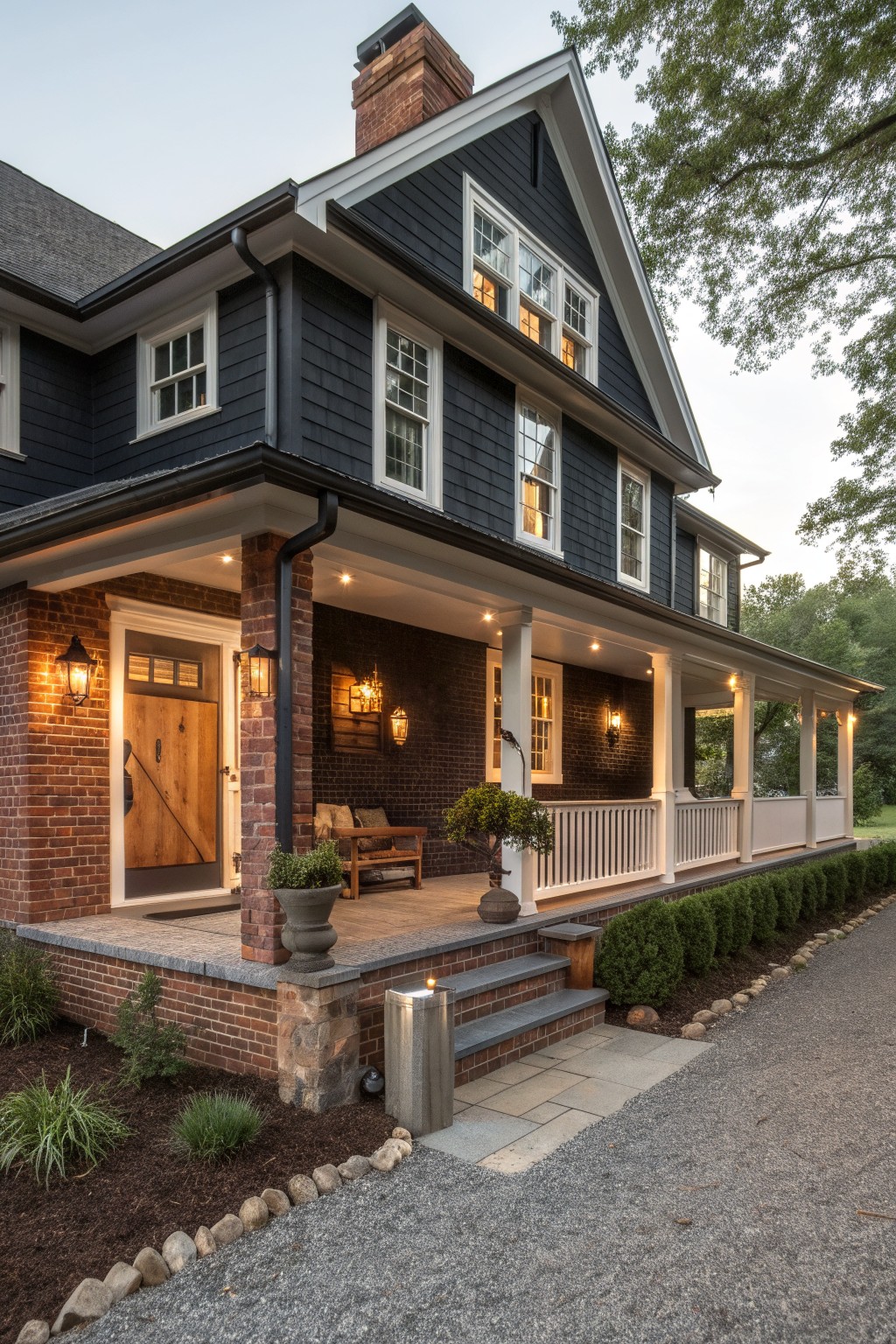 Dark Shingle Siding on Red Brick Homes