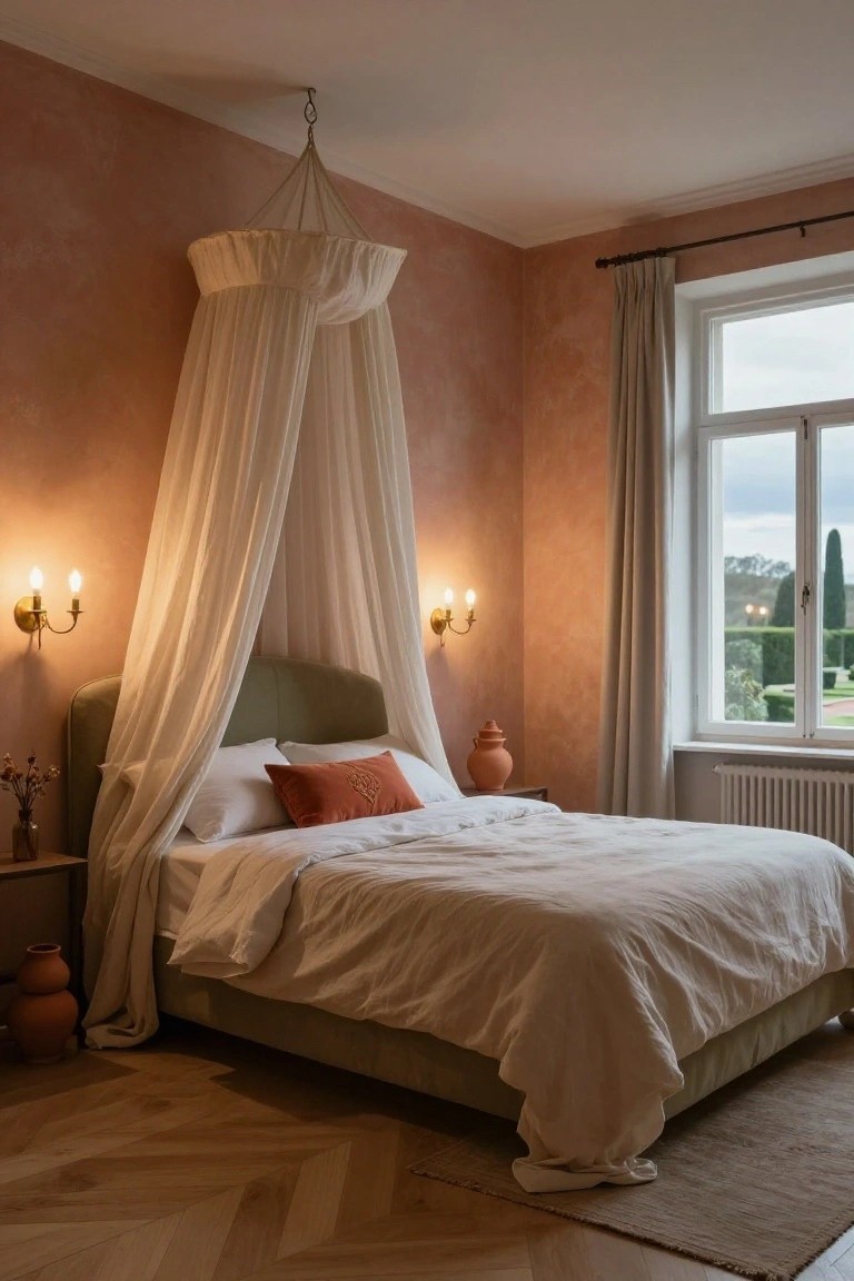Sheer Canopy Over Green Bed Frame