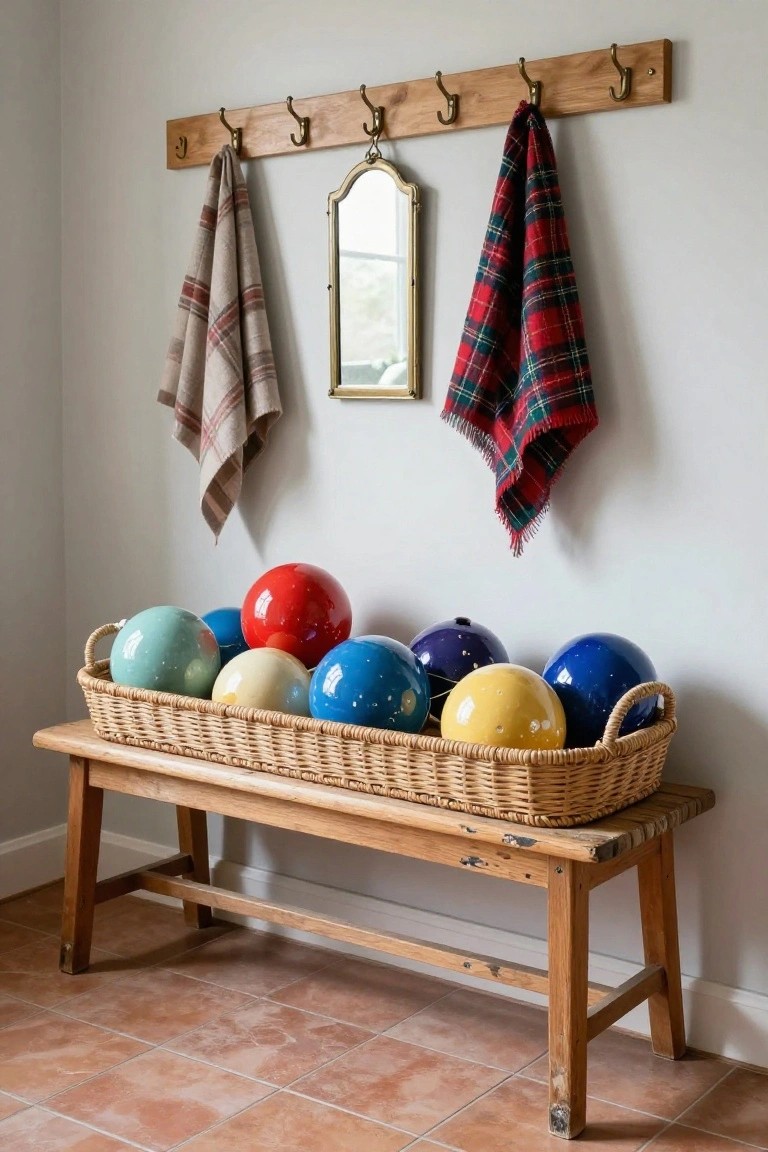 Painted Ornaments in a Wicker Basket