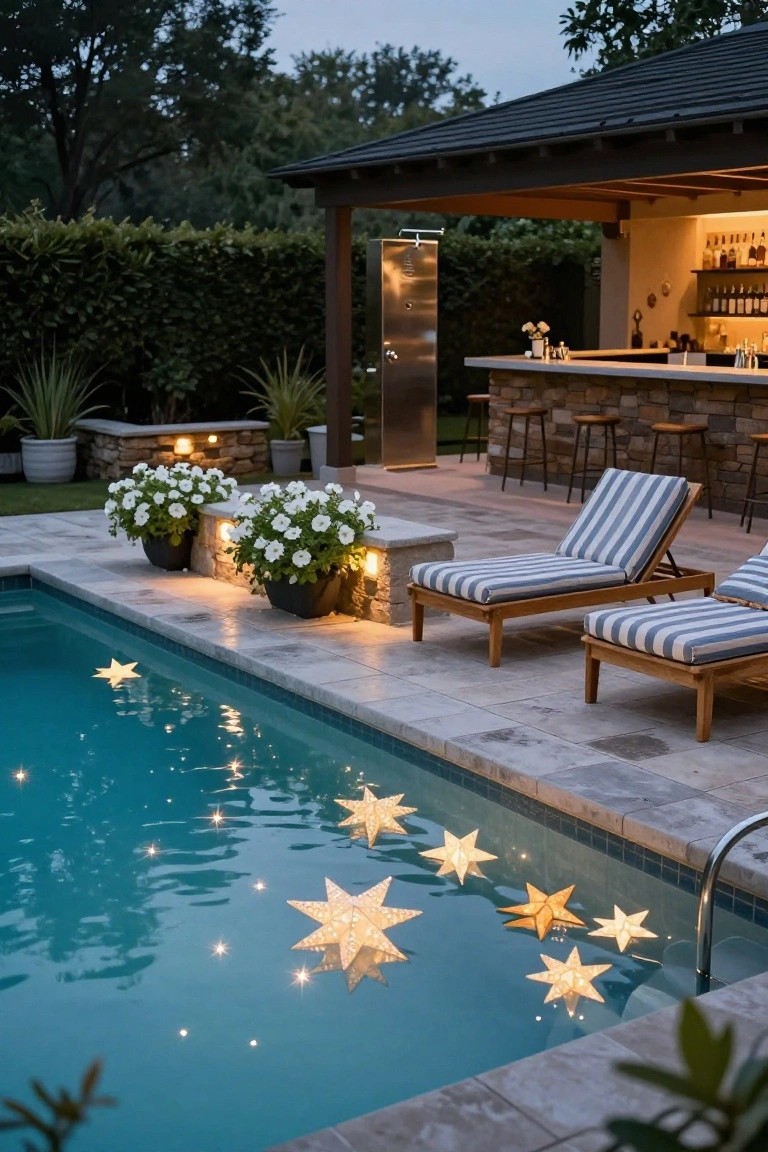 Floating Paper Stars in the Pool
