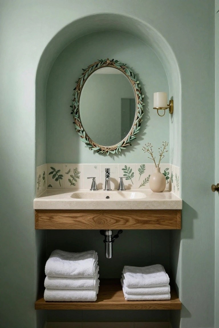 Gray shiplap mudroom cabinetry with built-in bench, hooks holding a pastel green Christmas wreath with pink berries and beige bow, a chalkboard sign reading "Grocery Fubee Dozber!", stacked hats and a straw hat on the bench, metal bins in cubbies, and a plaid pillow.