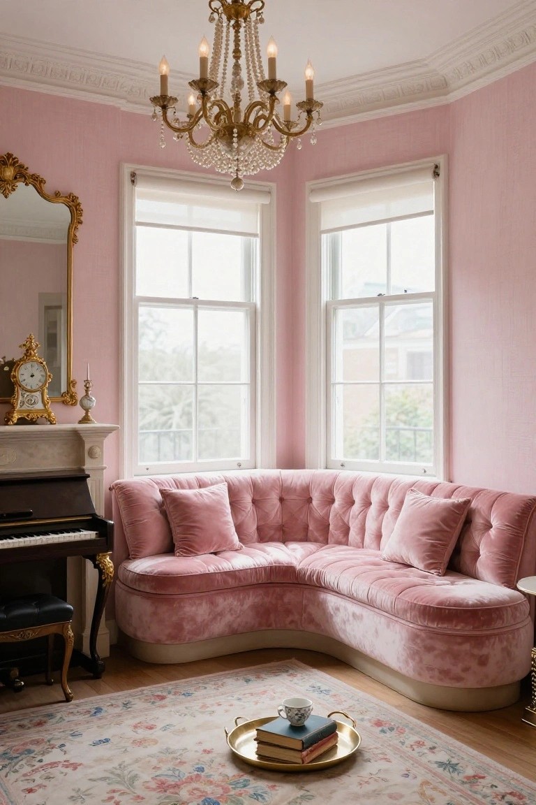 Pink Tufted Velvet Sofa Corner