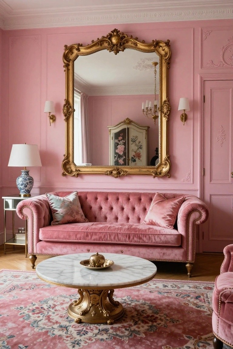 Soft Pink Walls with Gilded Rococo Touches