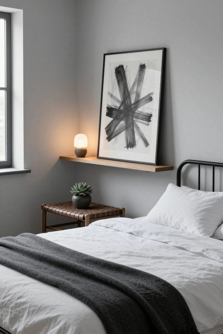 Simple Wood Shelf Above the Bed