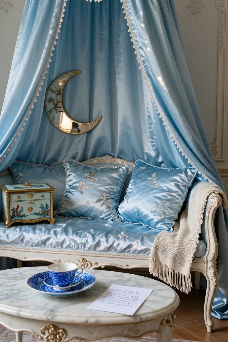 Blue Canopied Chaise Lounge