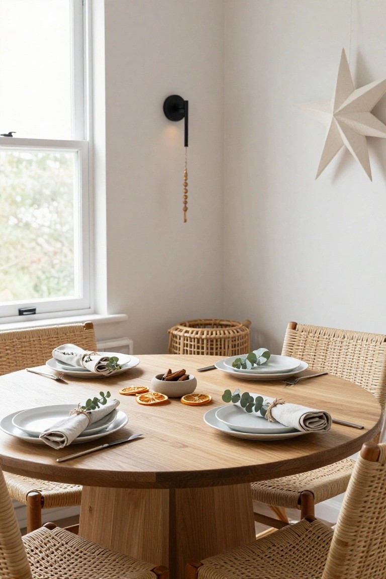 Festive Table Setting with Oranges and Greenery