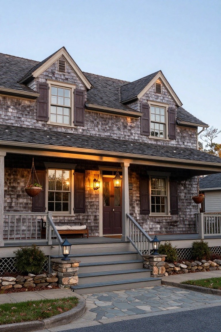 Dark Shutters Frame Multi-Pane Windows