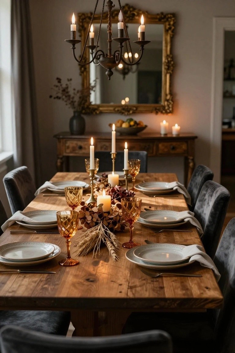 Candlelit Harvest Table Centerpiece