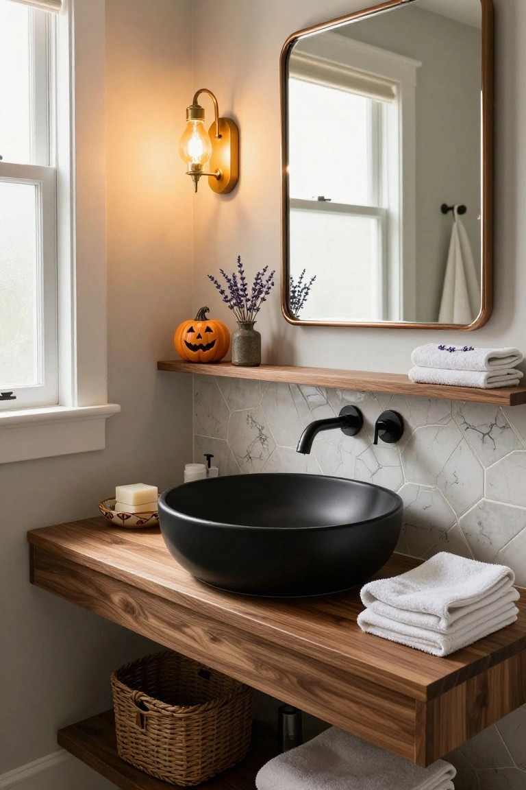 Halloween Pumpkin on the Bathroom Shelf