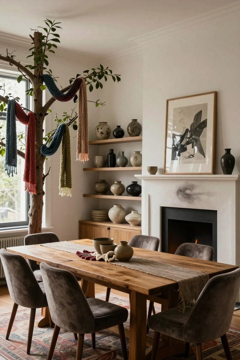 Draping Scarves Over an Indoor Tree