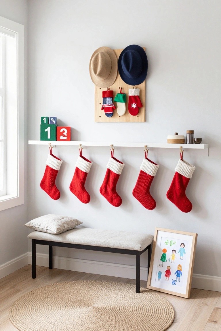 Hanging Stockings on a Floating Shelf