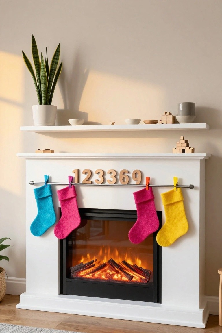 Playful Numbers and Colorful Stockings on the Mantel
