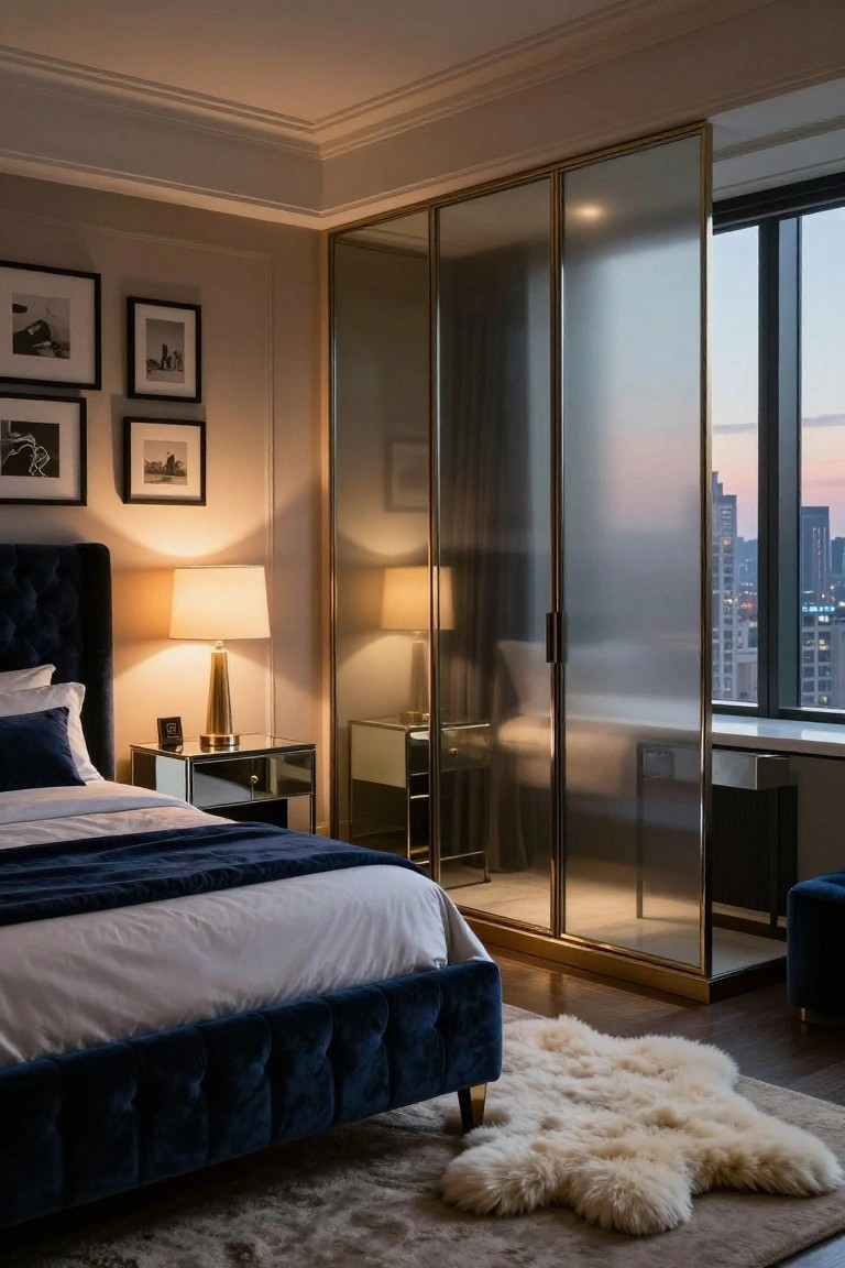 Frosted Glass Wardrobe Doors Next to Windows